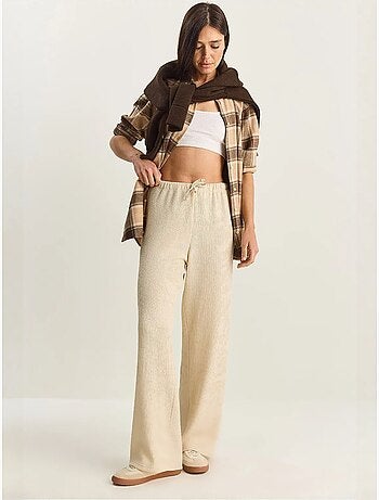 Pantalones de seersucker de cintura alta y pierna ancha lucci