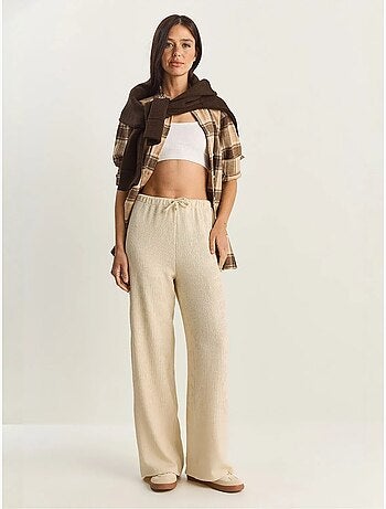 Pantalones de seersucker de cintura alta y pierna ancha lucci