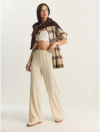 Pantalones de seersucker de cintura alta y pierna ancha lucci