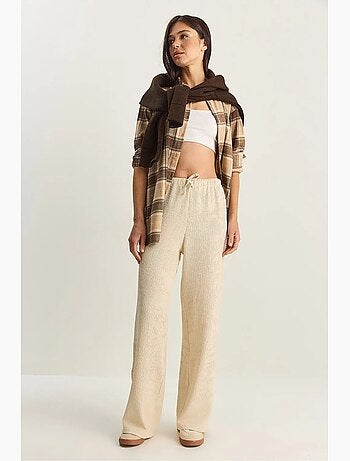 Pantalones de seersucker de cintura alta y pierna ancha lucci