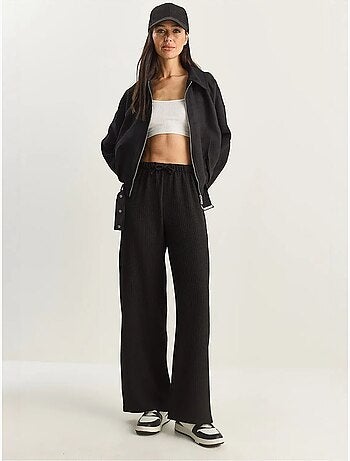 Pantalones de seersucker de cintura alta y pierna ancha lucci