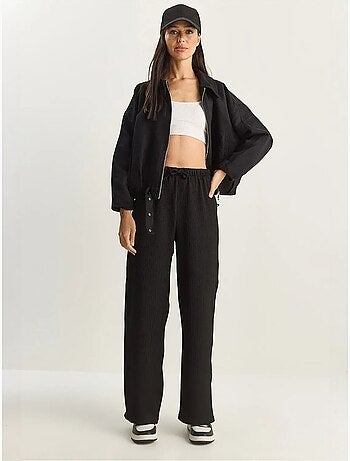 Pantalones de seersucker de cintura alta y pierna ancha lucci