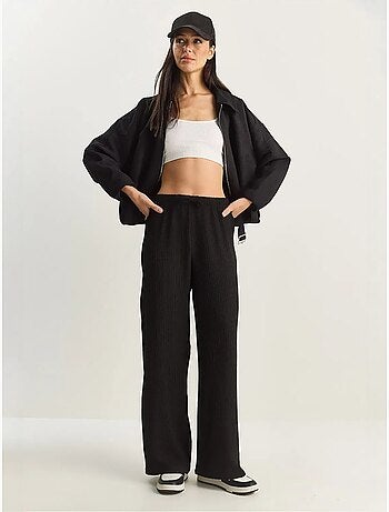 Pantalones de seersucker de cintura alta y pierna ancha lucci