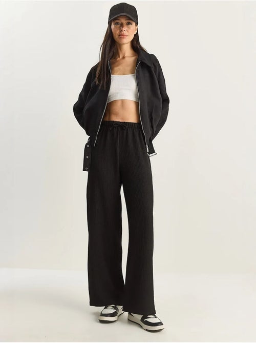 Pantalones de seersucker de cintura alta y pierna ancha lucci - Kiabi