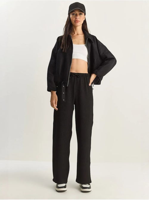 Pantalones de seersucker de cintura alta y pierna ancha lucci - Kiabi