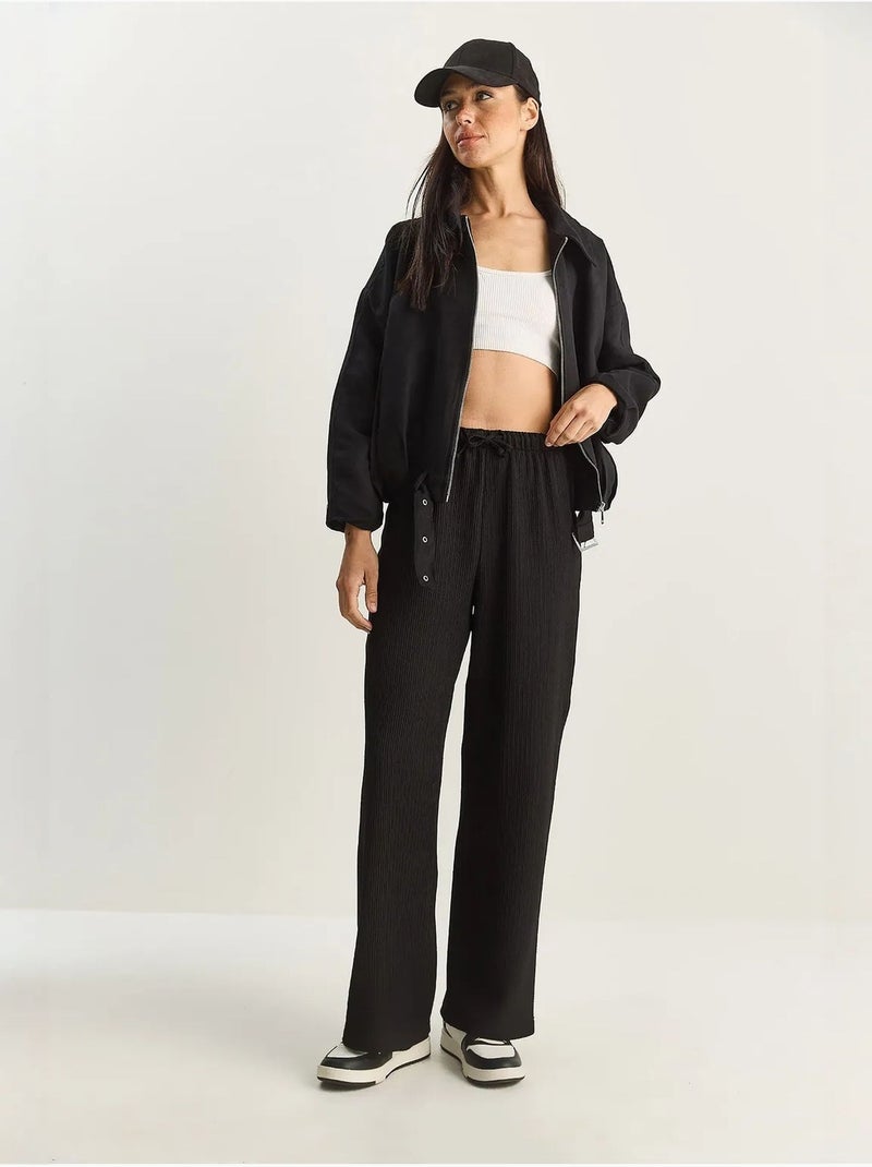 Pantalones de seersucker de cintura alta y pierna ancha lucci Negro - Kiabi