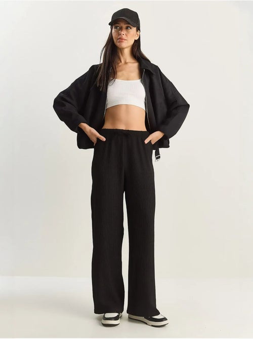 Pantalones de seersucker de cintura alta y pierna ancha lucci - Kiabi