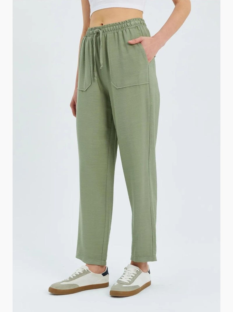 Pantalones de talle alto estilo zanahoria con cintura ajustable mediante cordón mixray Verde - Kiabi