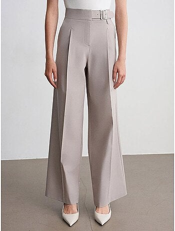 Pantalones de tejido de pernera ancha con cinturón dilvin