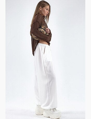 Pantalones de tejido de pierna ancha con cintura de cordón busem