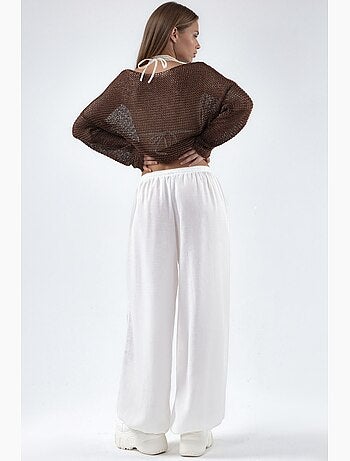 Pantalones de tejido de pierna ancha con cintura de cordón busem