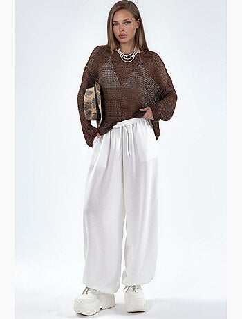 Pantalones de tejido de pierna ancha con cintura de cordón busem