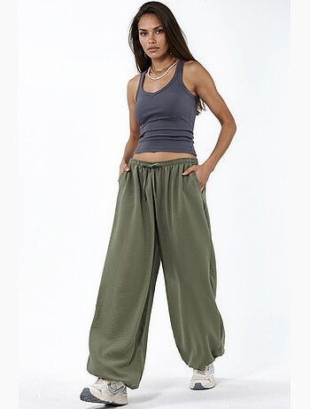 Pantalones de tejido de pierna ancha con cintura de cordón busem