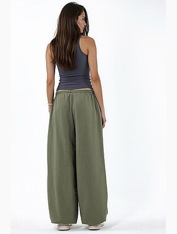 Pantalones de tejido de pierna ancha con cintura de cordón busem