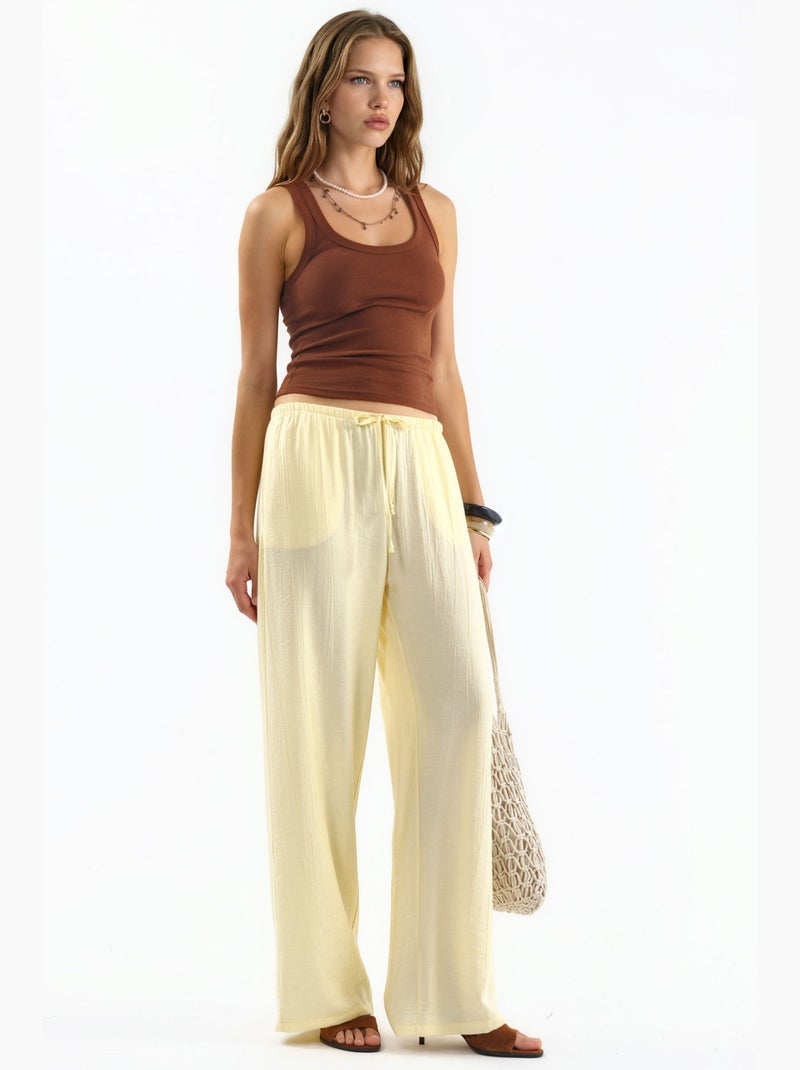 Pantalones de tejido de pierna ancha para mujer busem Amarillo limón - Kiabi
