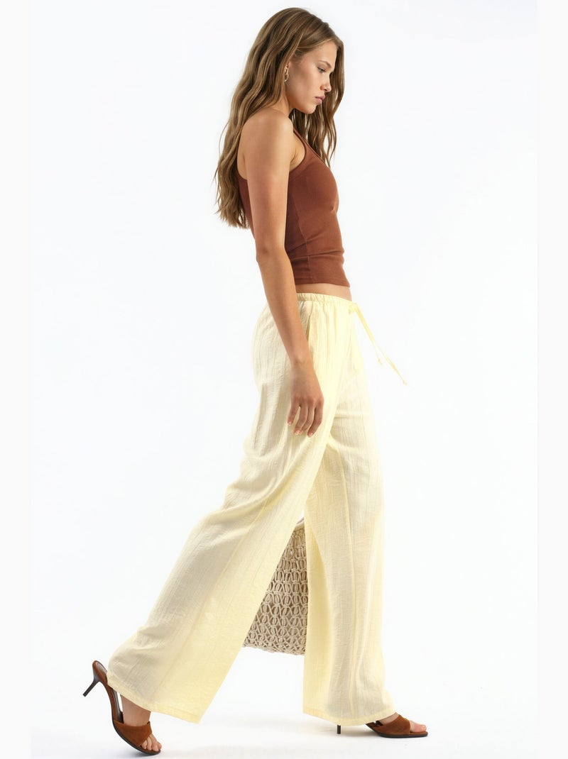 Pantalones de tejido de pierna ancha para mujer busem Amarillo limón - Kiabi