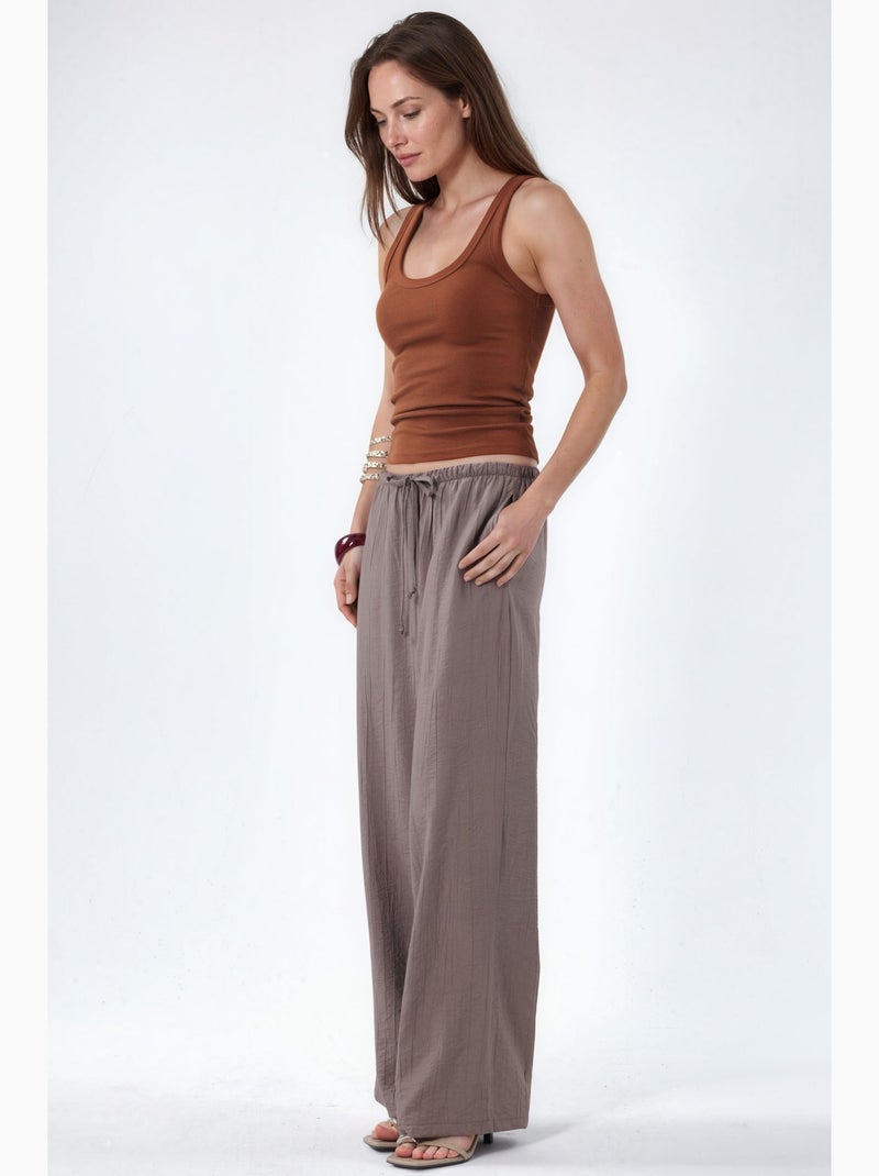 Pantalones de tejido de pierna ancha para mujer busem Taupe - Kiabi
