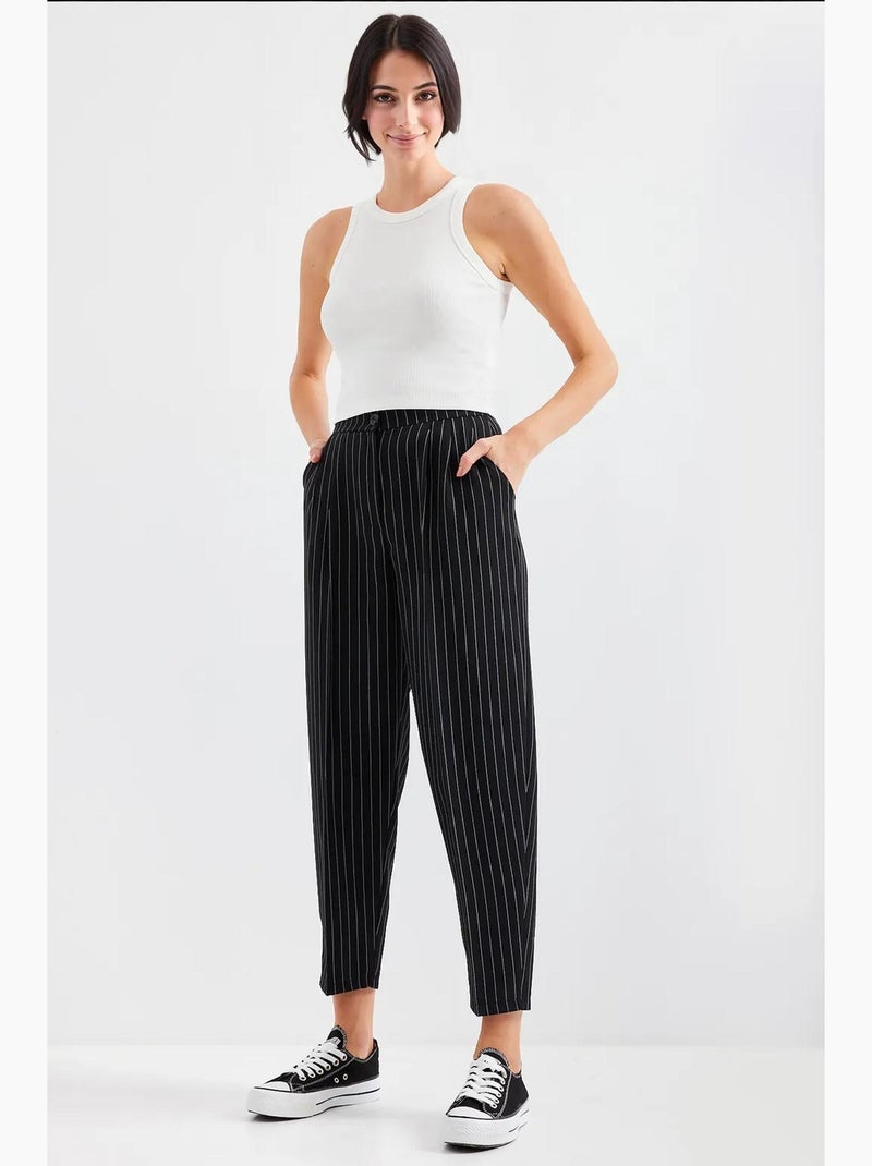 Pantalones de tela a rayas de cintura alta bdart Negro - Kiabi