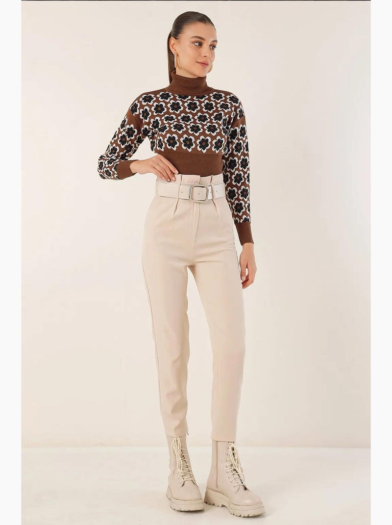 Pantalones de tela con cinturón bdart Crema - Kiabi