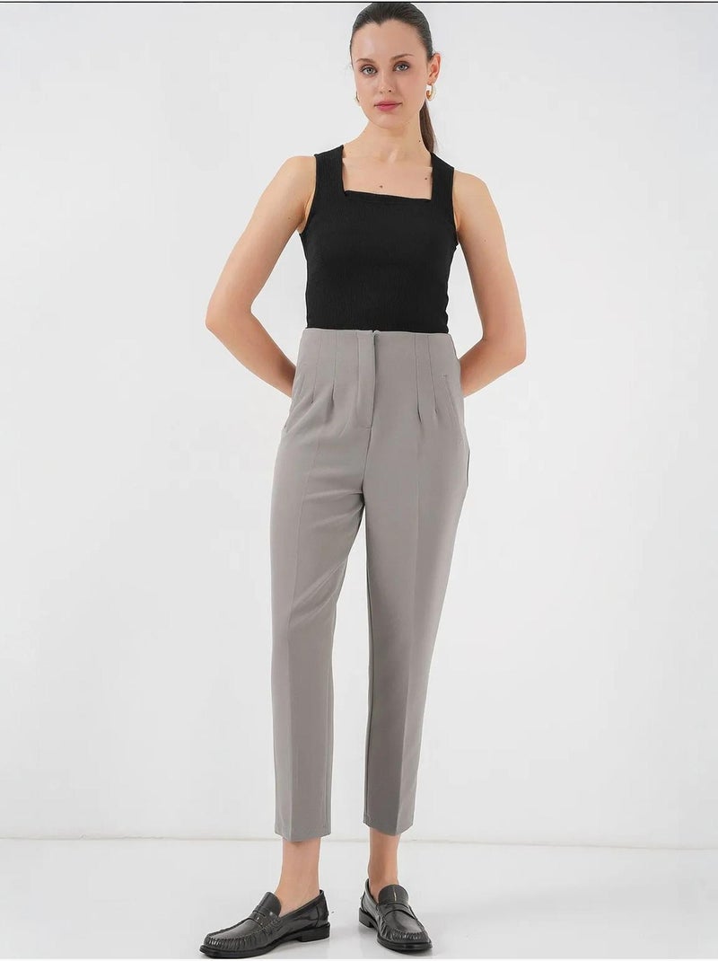 Pantalones de tela de cintura alta bdart Gris - Kiabi