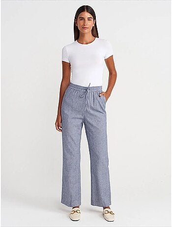 Pantalones de tencel de pernera ancha con cintura con cordón dilvin