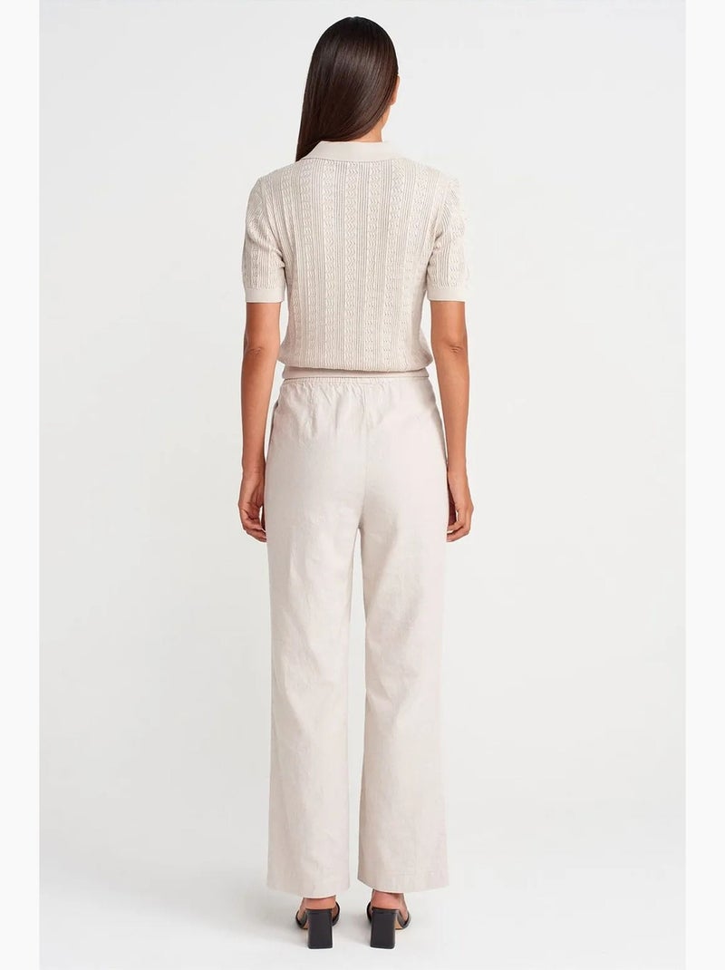 Pantalones de tencel de pernera ancha con cintura con cordón dilvin Blanco roto - Kiabi