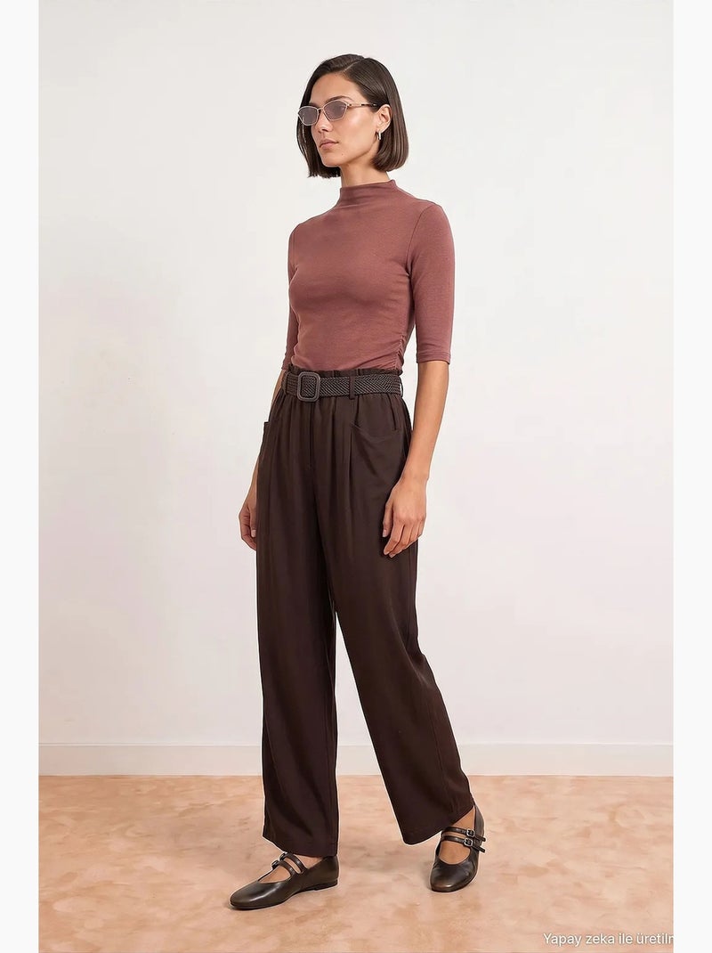 Pantalones de tencel dilvin Marrón chocolate - Kiabi