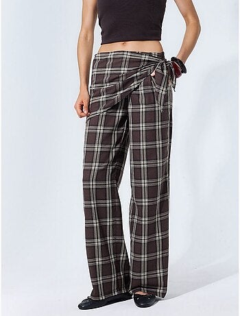 Pantalones de tiro alto de cuadros de pernera ancha hiccup