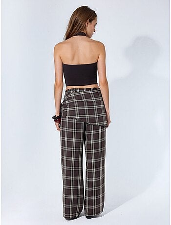 Pantalones de tiro alto de cuadros de pernera ancha hiccup
