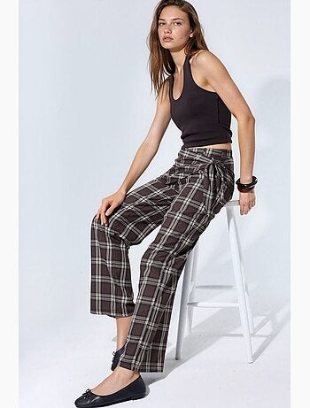 Pantalones de tiro alto de cuadros de pernera ancha hiccup