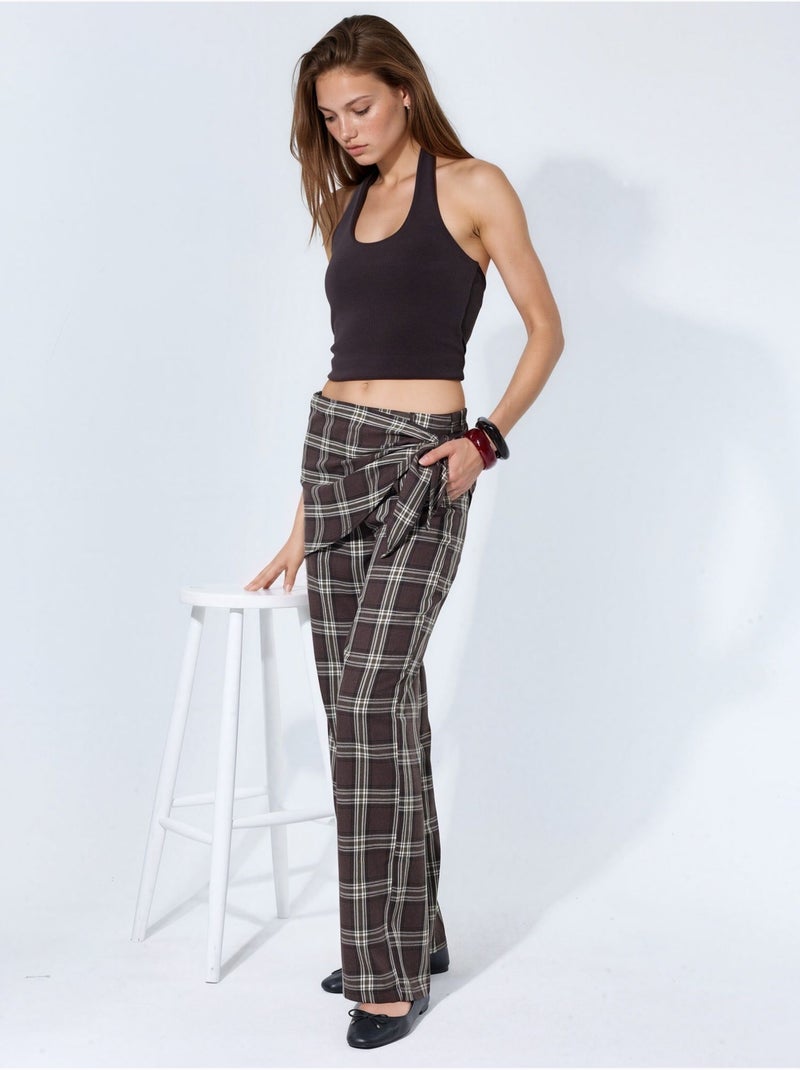 Pantalones de tiro alto de cuadros de pernera ancha hiccup Marrón - Kiabi