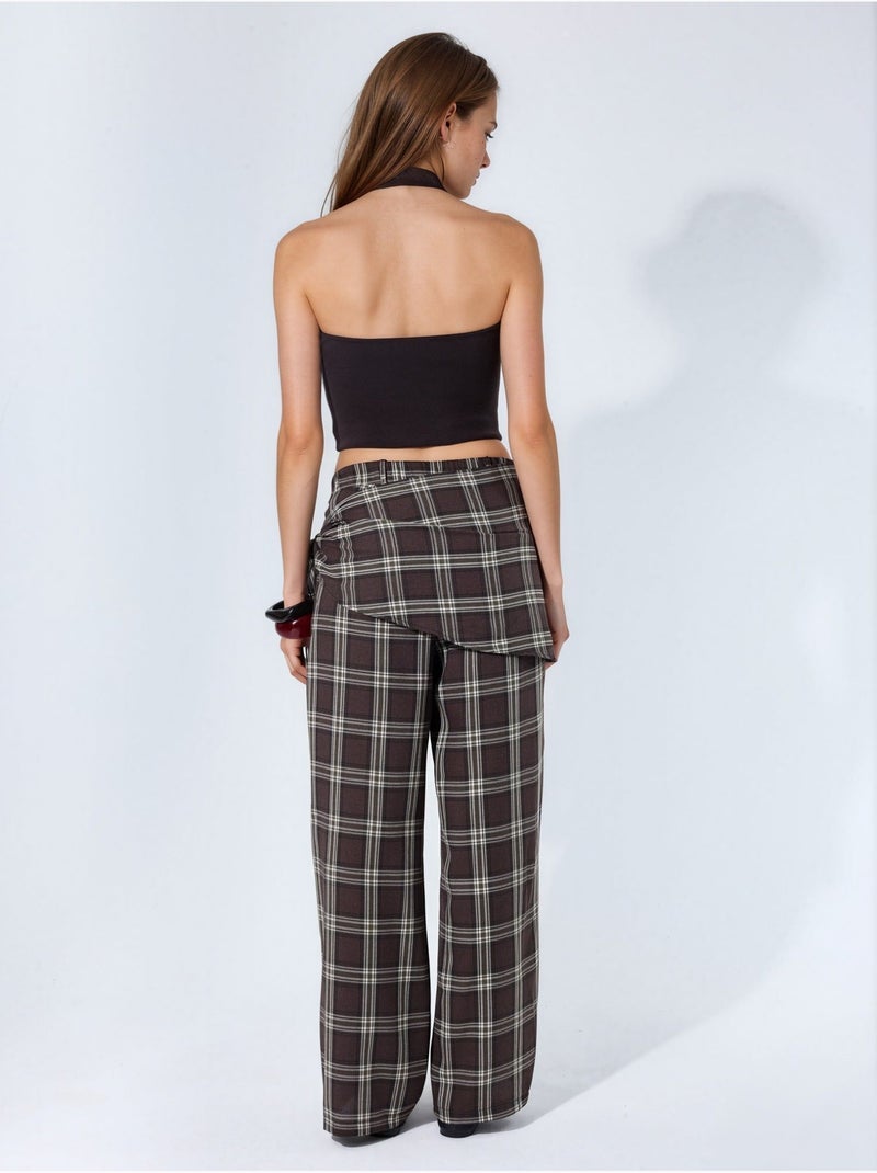 Pantalones de tiro alto de cuadros de pernera ancha hiccup Marrón - Kiabi