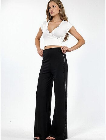 Pantalones de tiro alto de pernera recta con accesorio de piedra hiccup