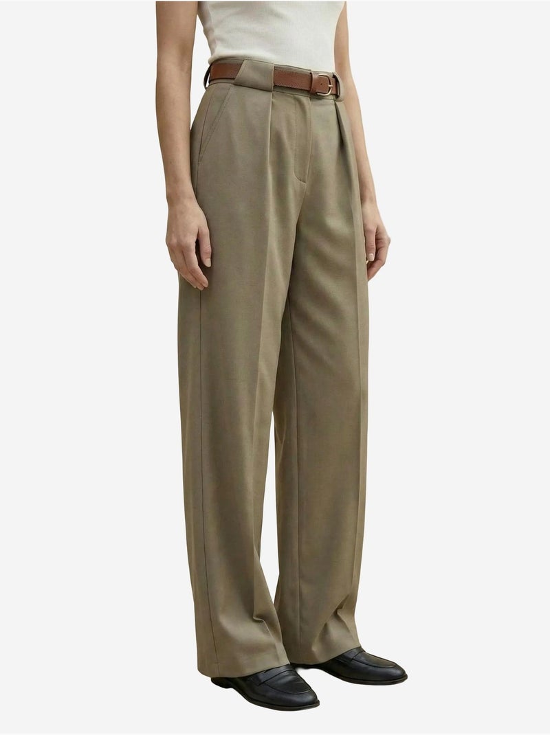 Pantalones de tiro alto plisados de pernera ancha my fashion Caqui - Kiabi