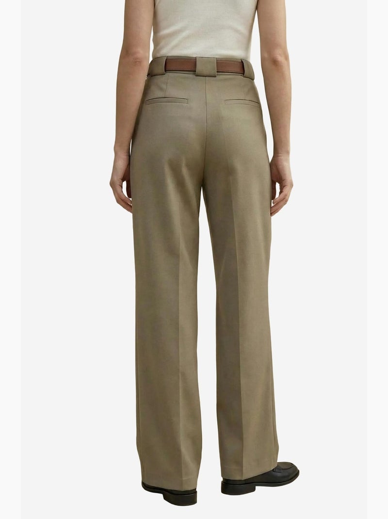 Pantalones de tiro alto plisados de pernera ancha my fashion Caqui - Kiabi