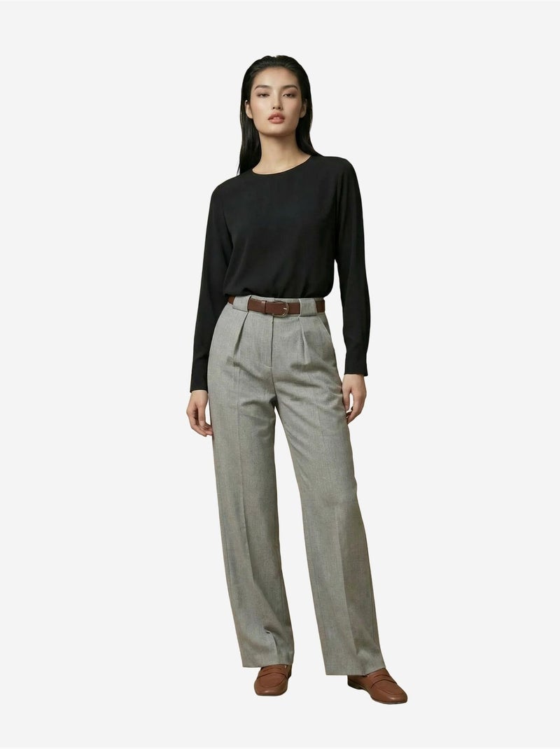 Pantalones de tiro alto plisados de pernera ancha my fashion Gris - Kiabi