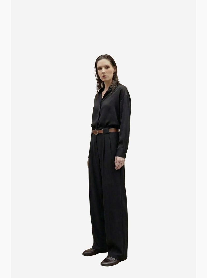 Pantalones de tiro alto plisados de pernera ancha my fashion Negro - Kiabi