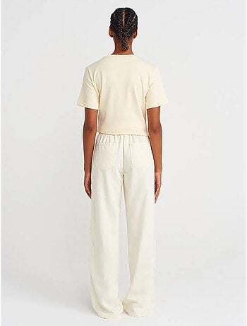 Pantalones de tiro alto y pernera ancha con cintura para anudar dilvin
