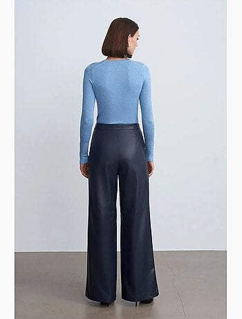 Pantalones de tiro alto y pernera ancha de polipiel dilvin