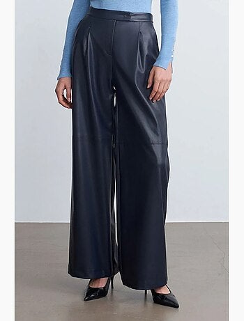 Pantalones de tiro alto y pernera ancha de polipiel dilvin