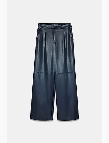 Pantalones de tiro alto y pernera ancha de polipiel dilvin