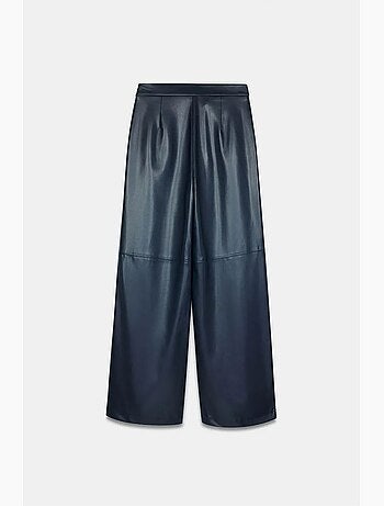 Pantalones de tiro alto y pernera ancha de polipiel dilvin