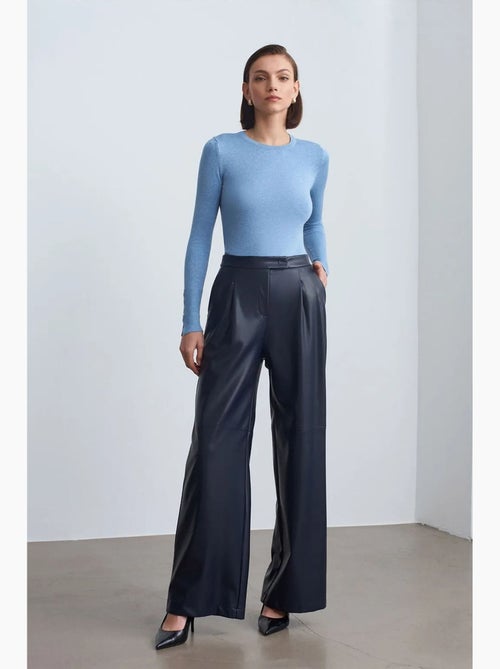 Pantalones de tiro alto y pernera ancha de polipiel dilvin - Kiabi
