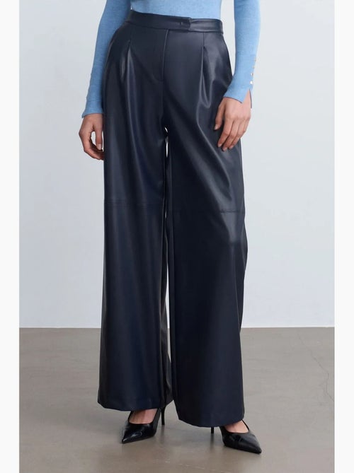 Pantalones de tiro alto y pernera ancha de polipiel dilvin - Kiabi