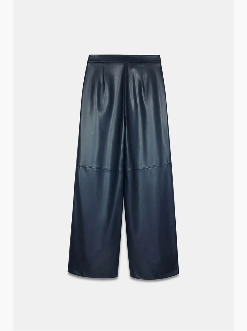 Pantalones de tiro alto y pernera ancha de polipiel dilvin Azul marino - Kiabi