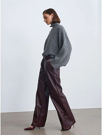 Pantalones de tiro alto y pernera ancha de polipiel dilvin