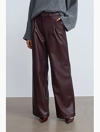 Pantalones de tiro alto y pernera ancha de polipiel dilvin