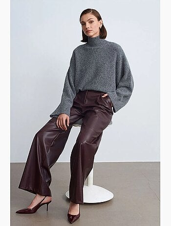 Pantalones de tiro alto y pernera ancha de polipiel dilvin