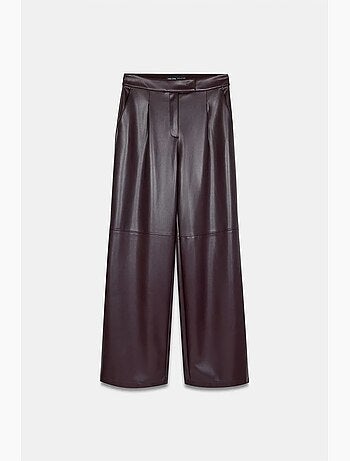 Pantalones de tiro alto y pernera ancha de polipiel dilvin