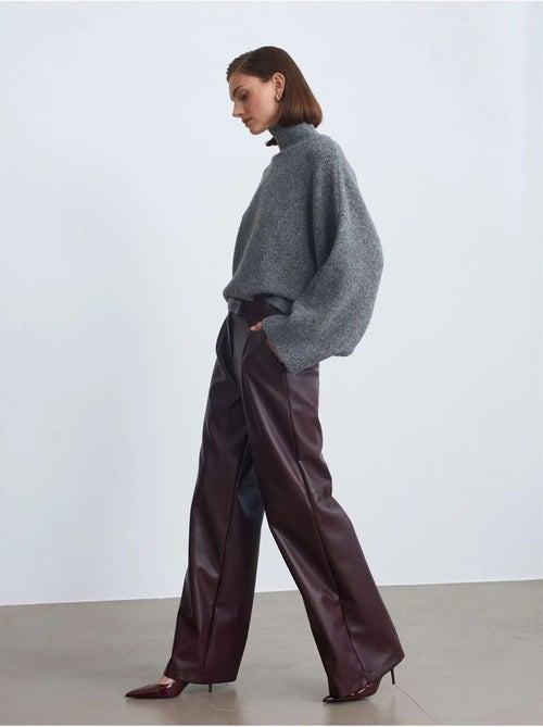 Pantalones de tiro alto y pernera ancha de polipiel dilvin - Kiabi Pantalones de tiro alto y pernera ancha de polipiel dilvin - Kiabi